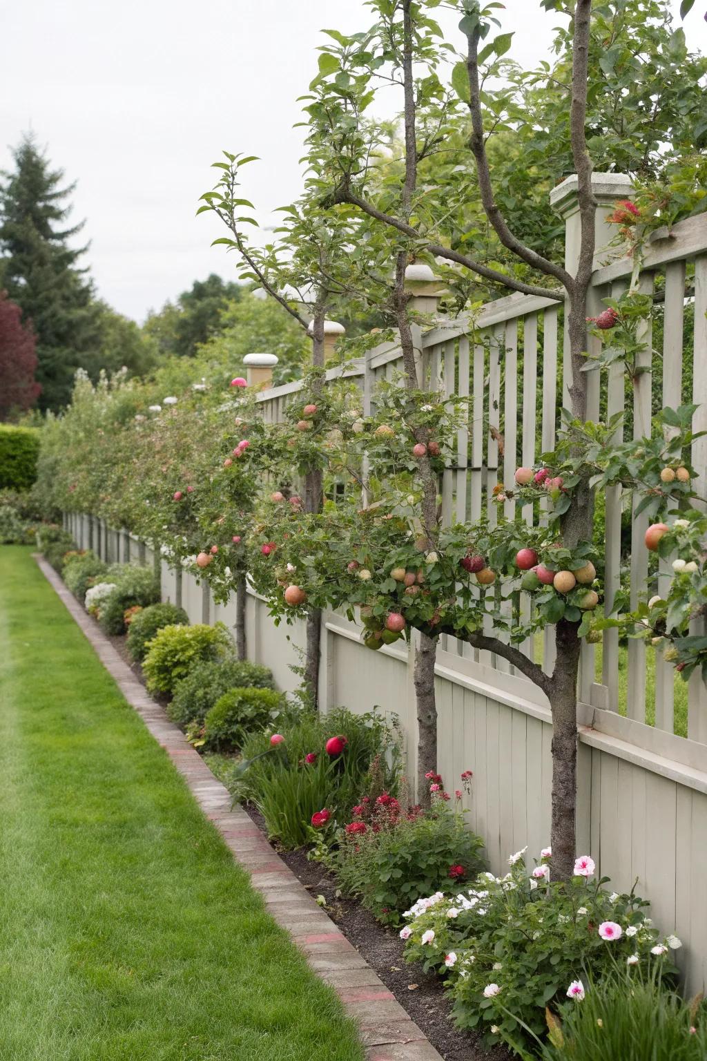Cordon apple trees maximizing space and fruit production