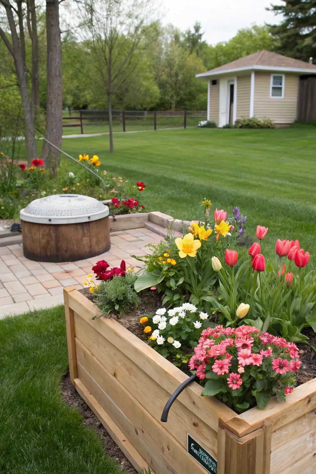 A wooden enclosure can stylishly disguise a septic tank riser while adding planter space.