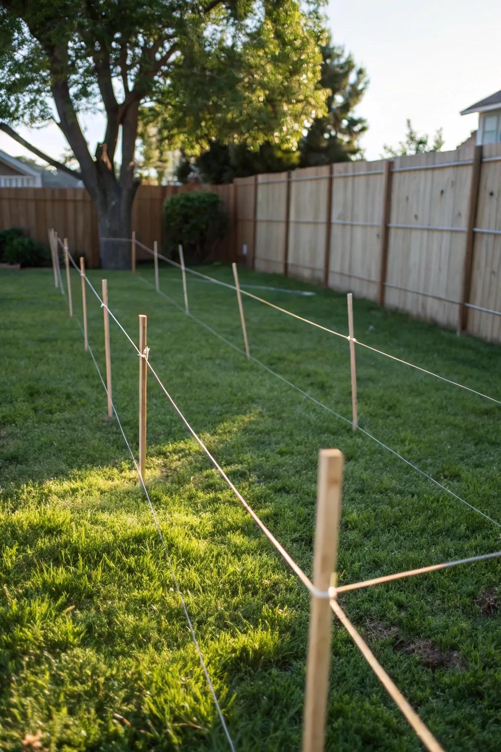 Using string and stakes helps visualize the yard's slope.