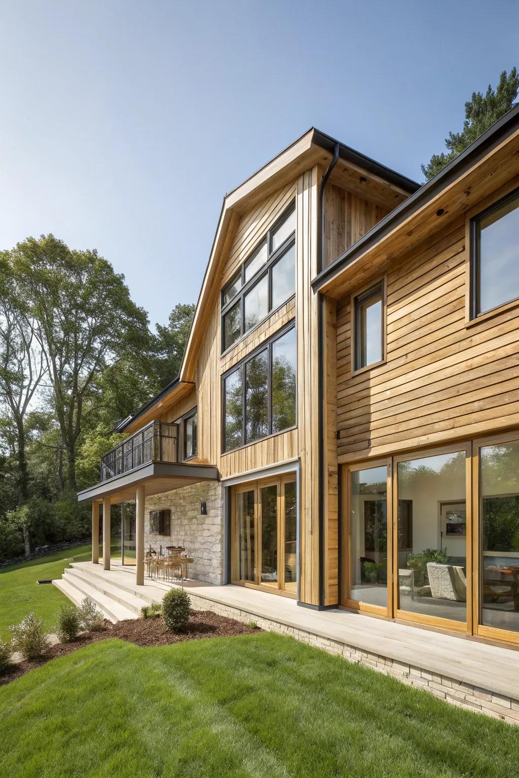 Natural wood accents add warmth and style to this split-level home.