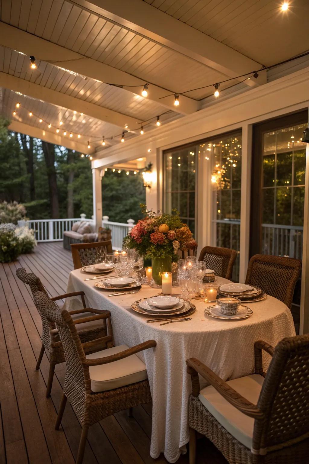 Dine under the stars with a beautifully set table beneath your deck.