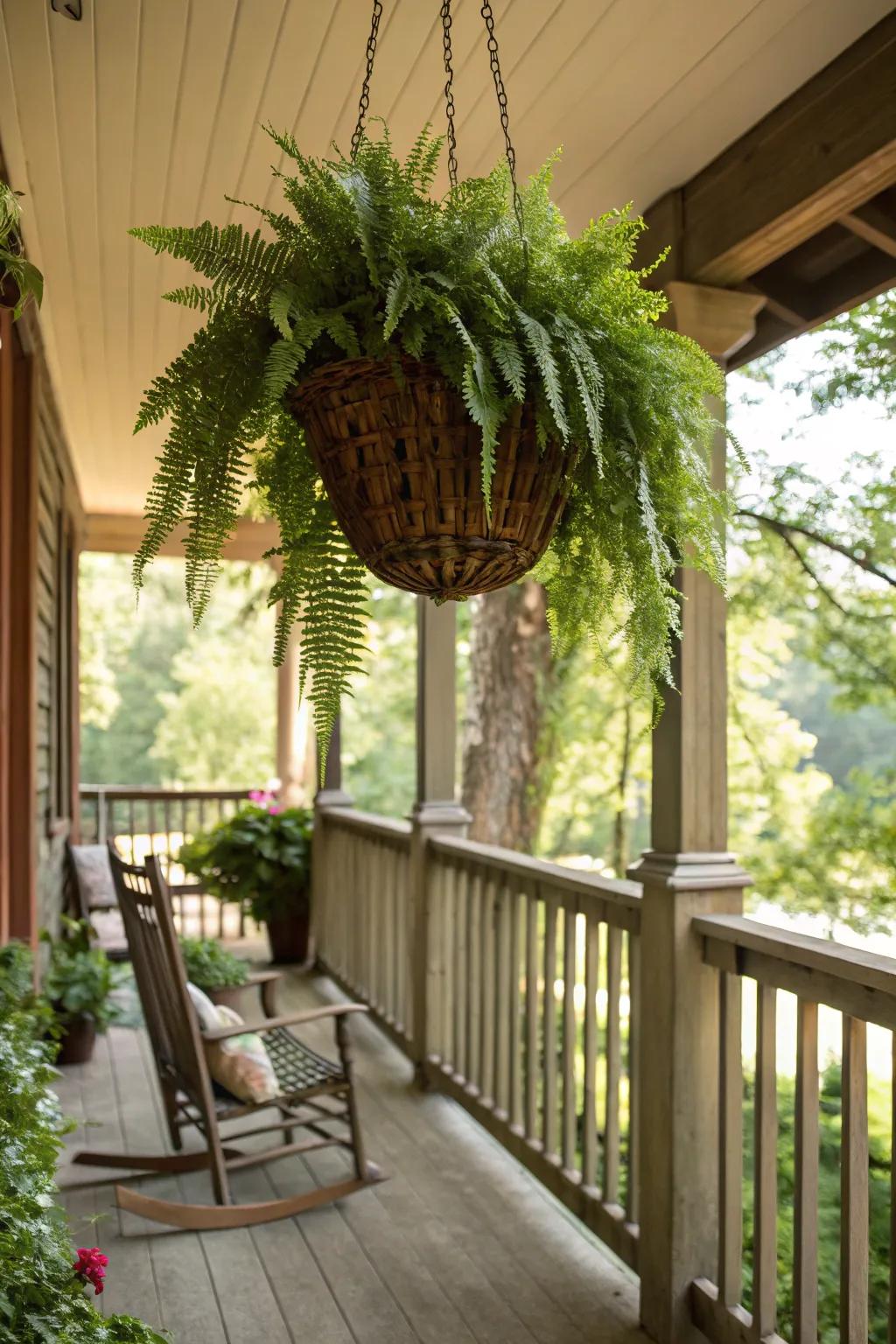 Sophisticated green ferns for a shaded porch.