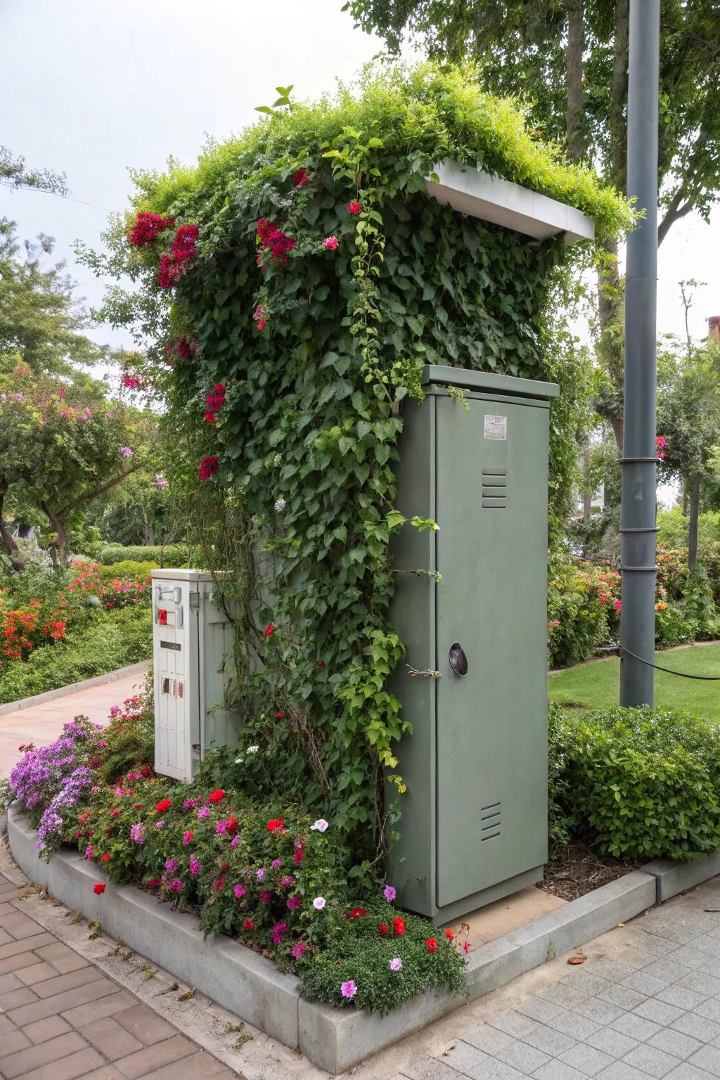 A vertical garden can beautifully disguise an unsightly electrical panel.