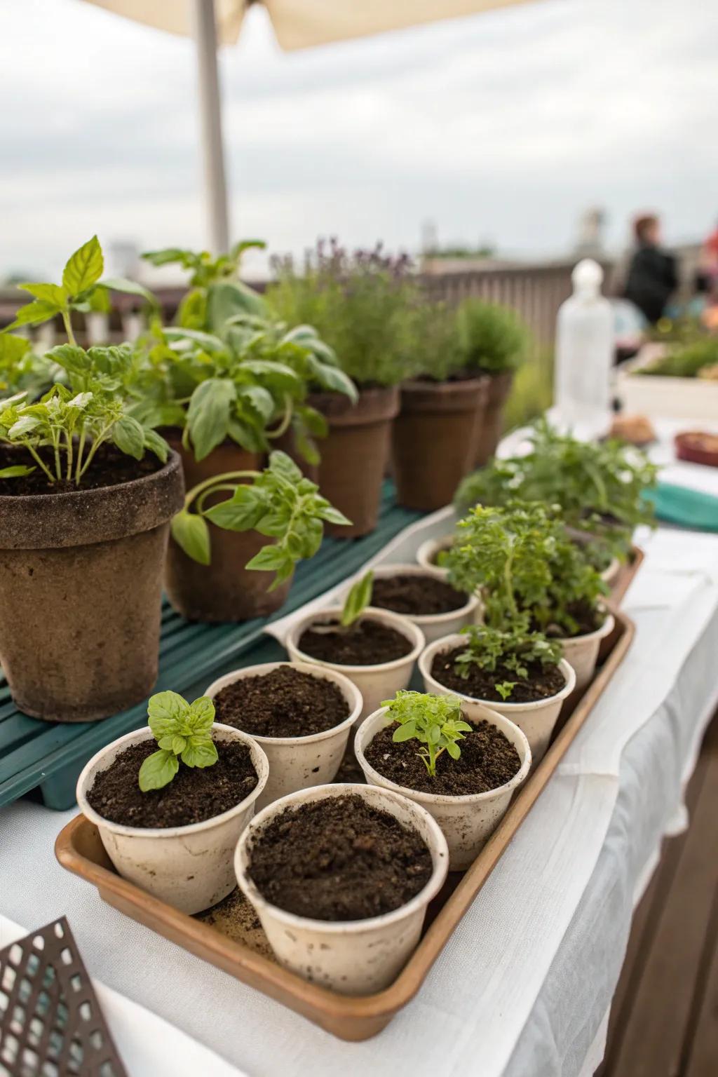 Engage guests with a hands-on herb planting station.