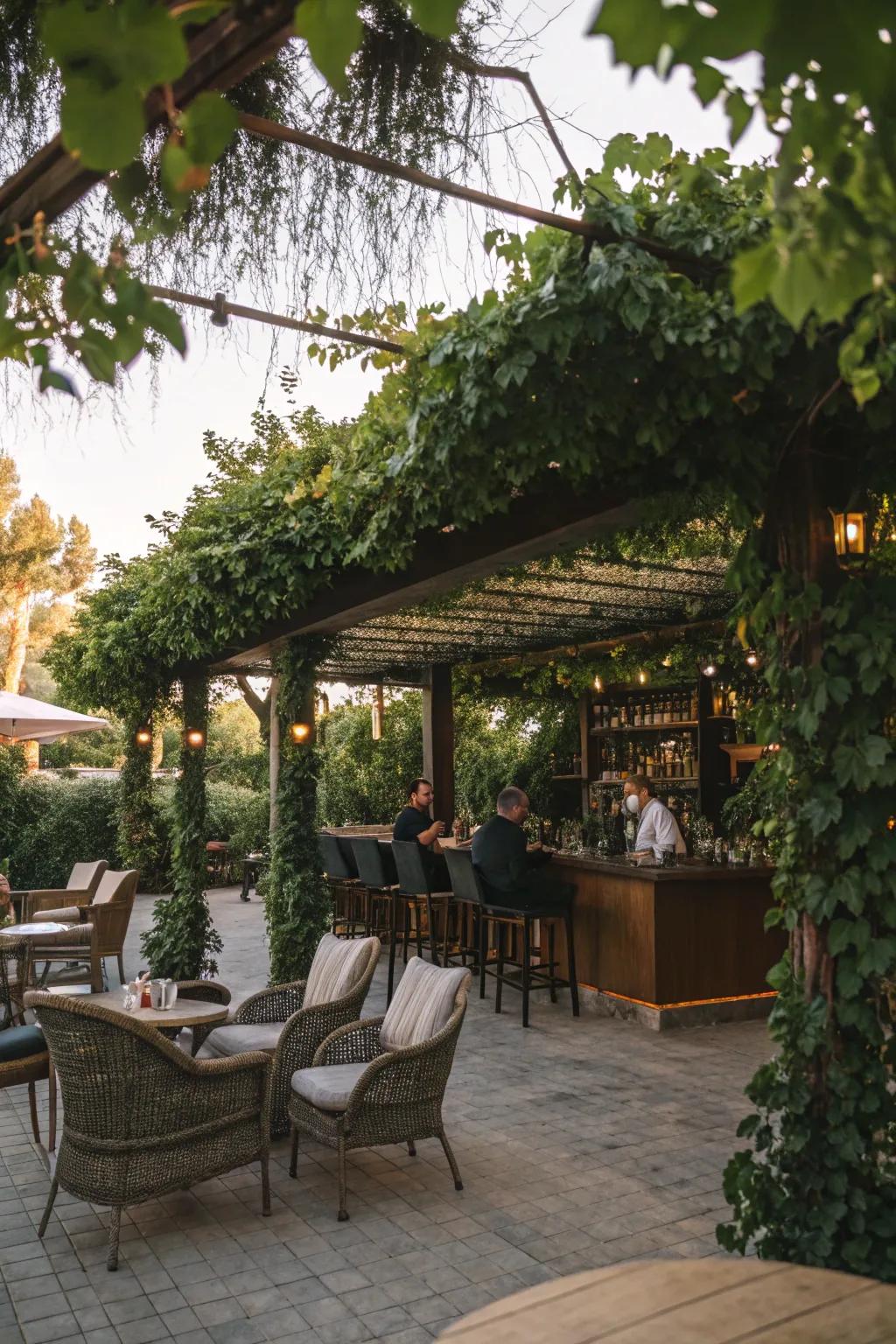 A pergola adds charm and functionality to your bar space.