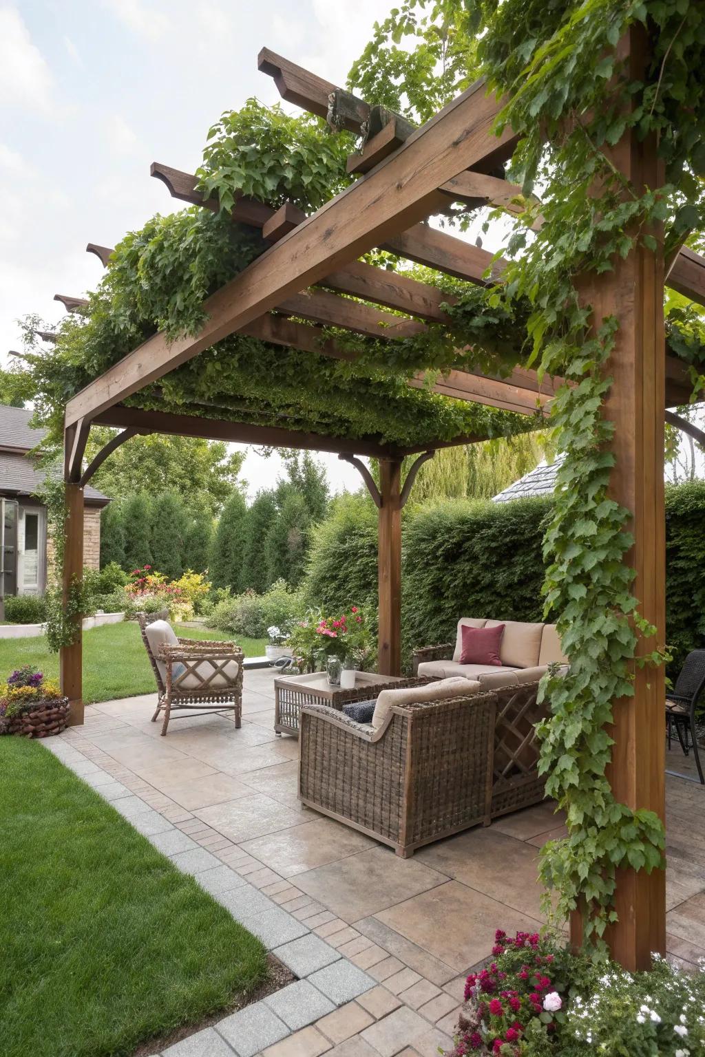 Upcycle materials to craft a beautiful wooden pergola.