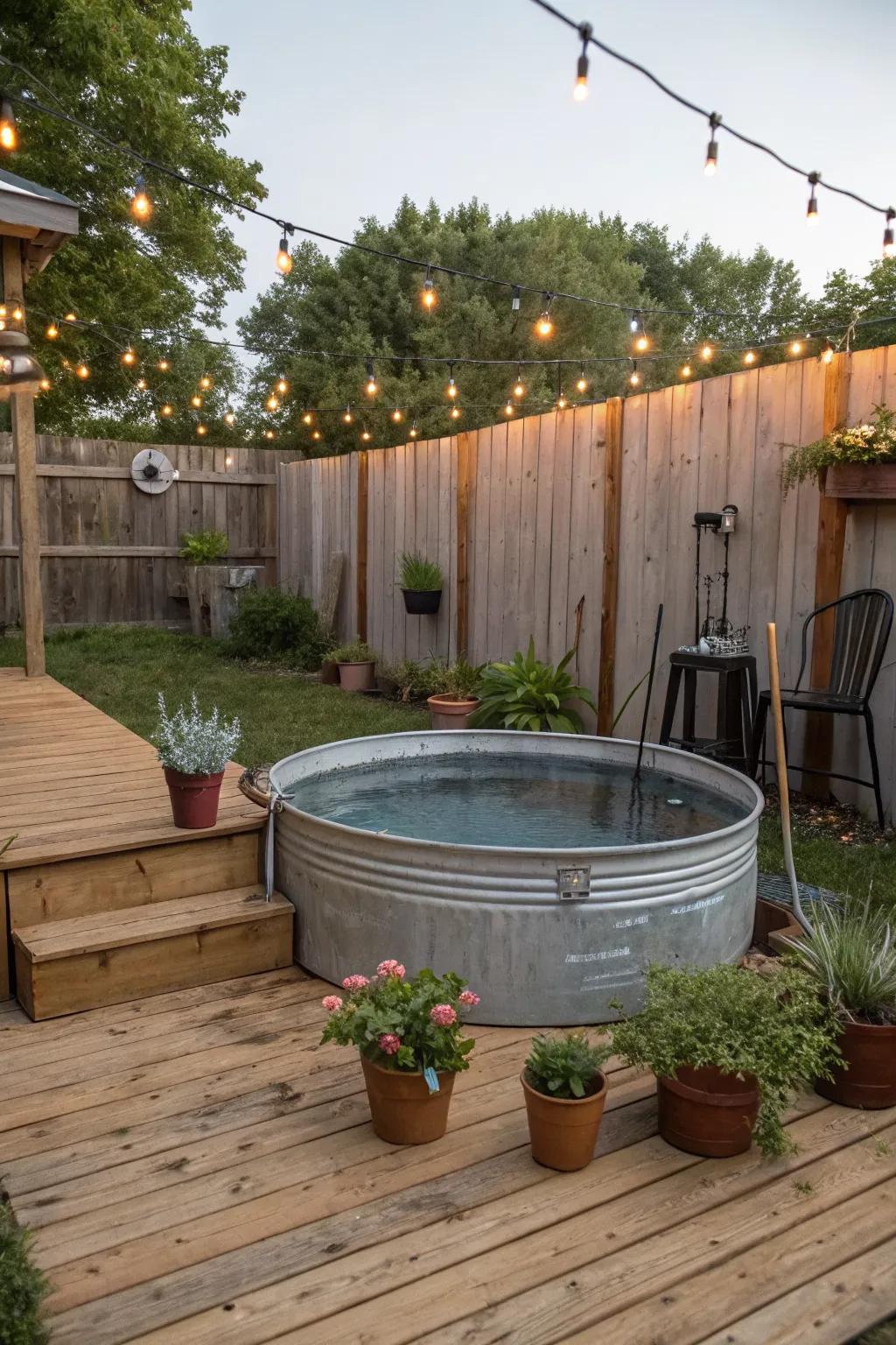 Embrace the rustic charm with a galvanized stock tank pool.