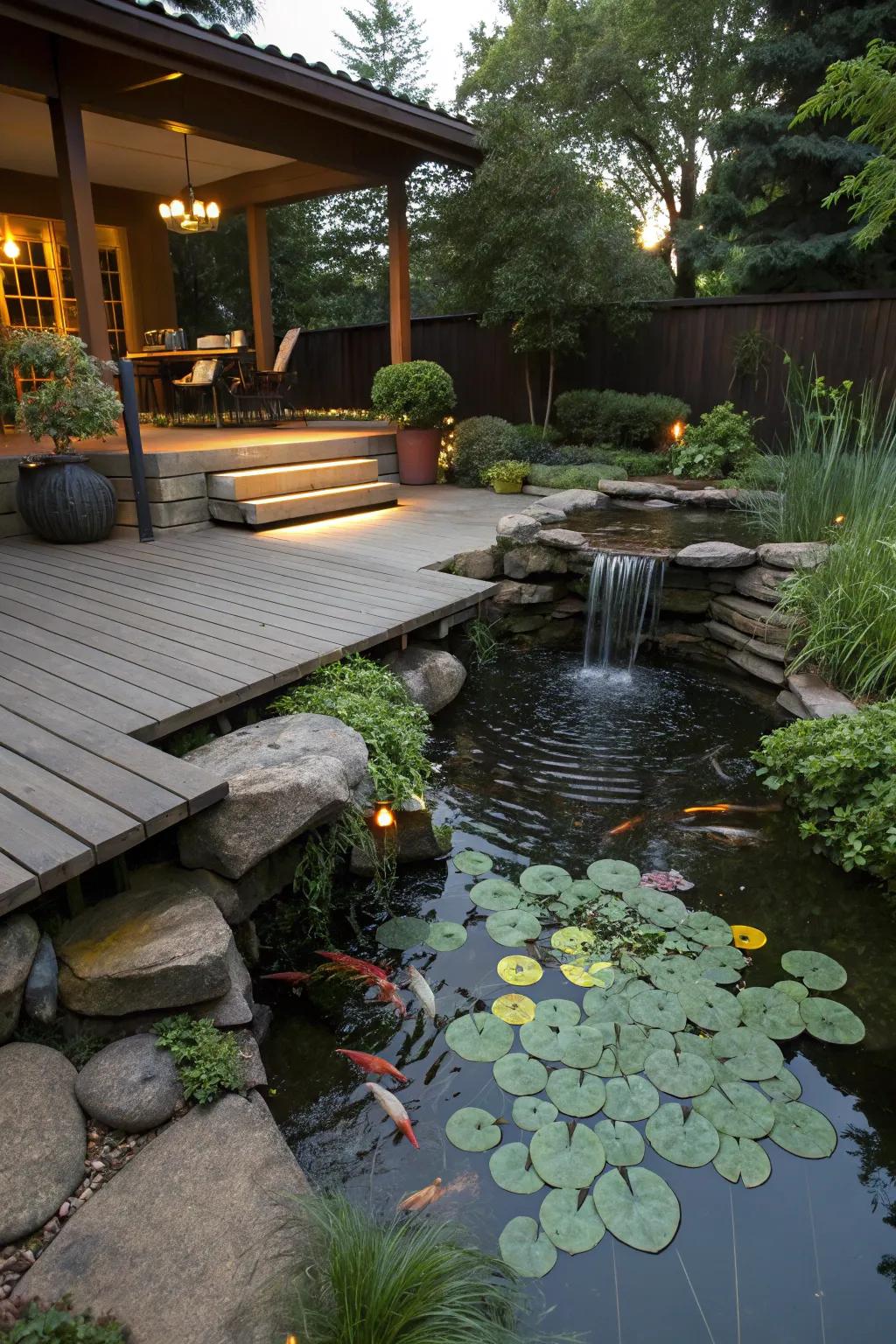 Enhance tranquility with a small koi pond or fountain.