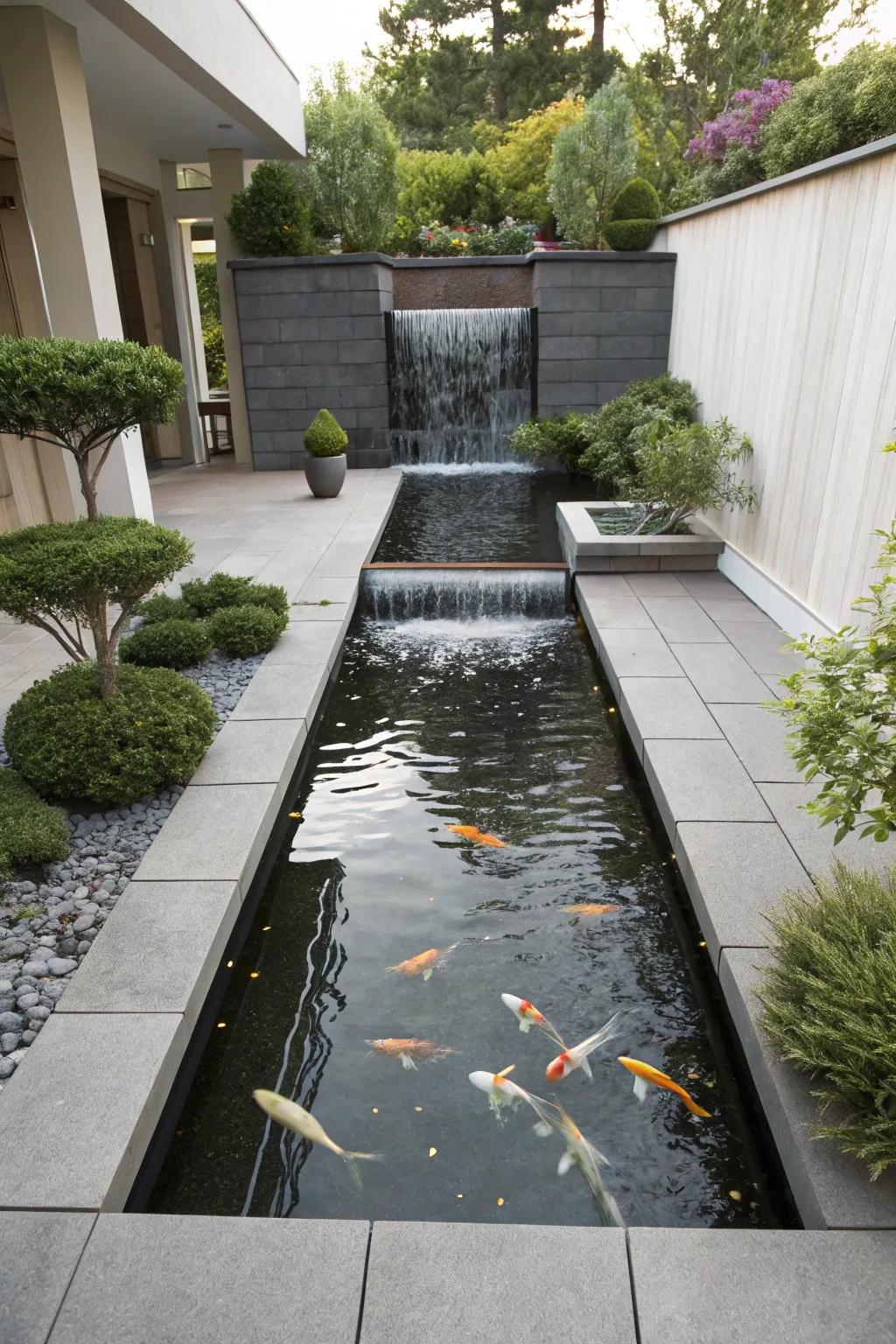 Simplicity meets elegance in a minimalist koi pond design.