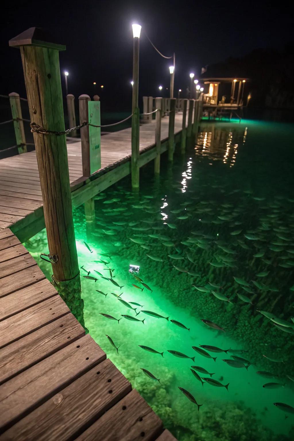 Underwater LEDs create an enchanting glow, perfect for nighttime ambiance.
