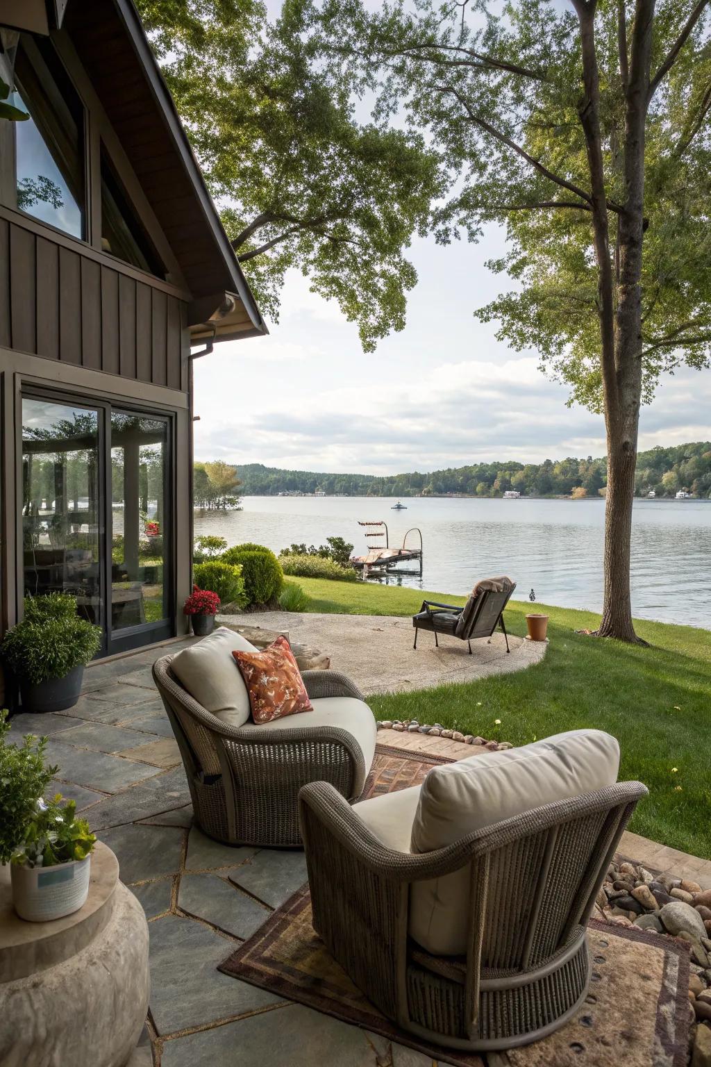 Relax in style with cozy seating areas that capture the beauty of the lake.