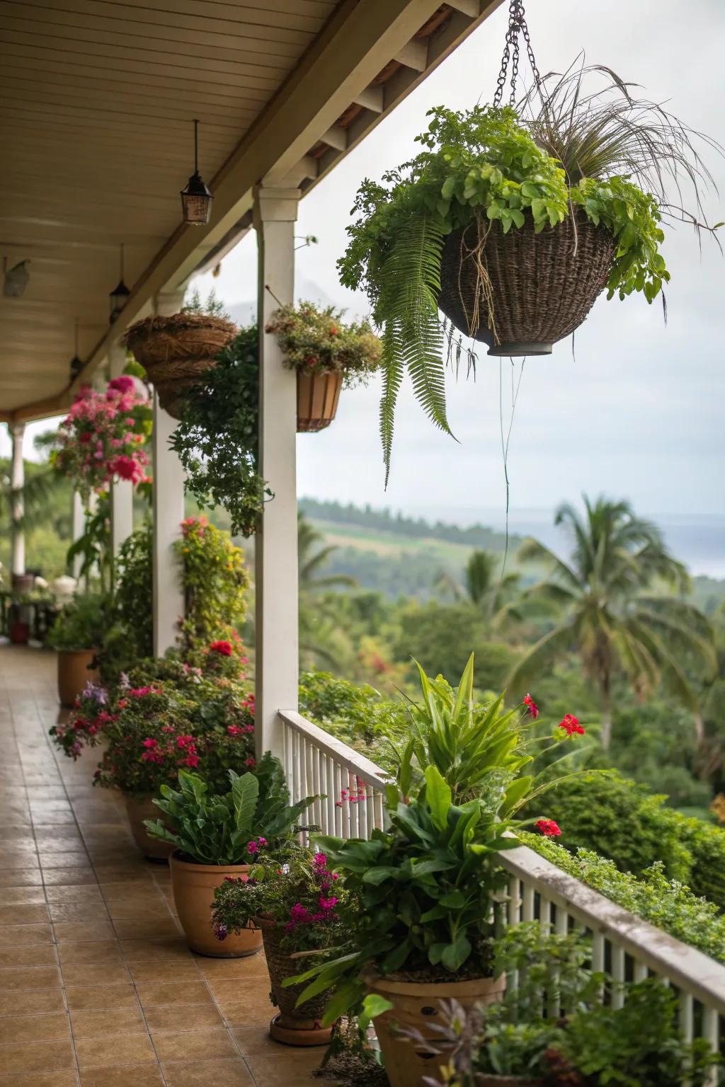 Enhance your lanai with lush greenery for a refreshing vibe.