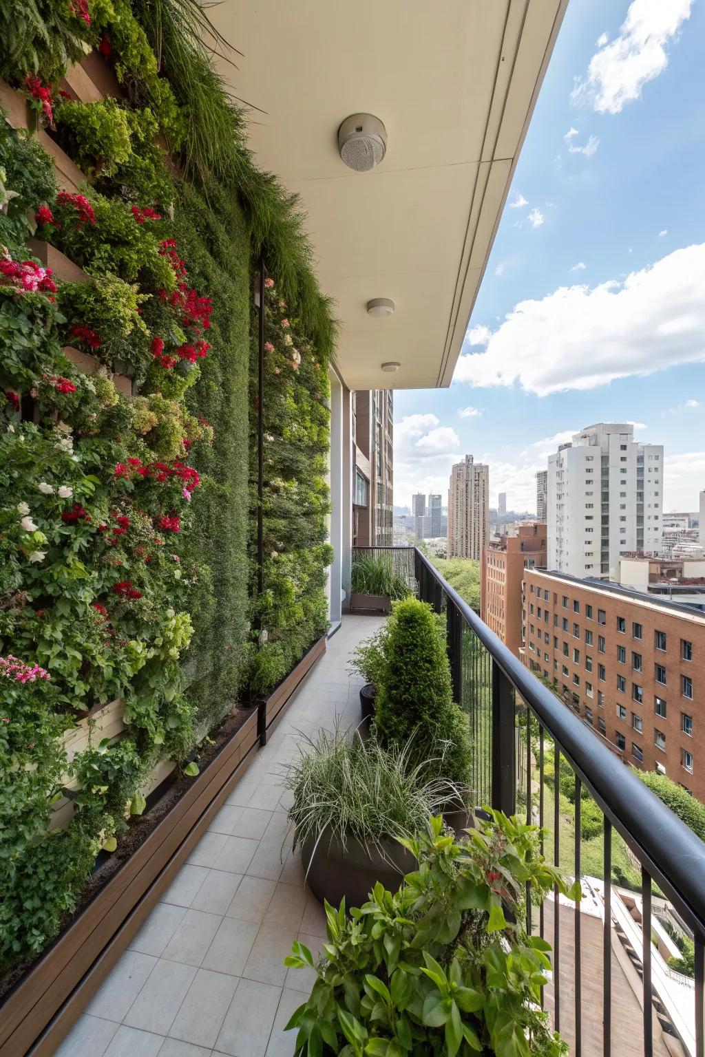 A vibrant vertical garden gracing an urban balcony.