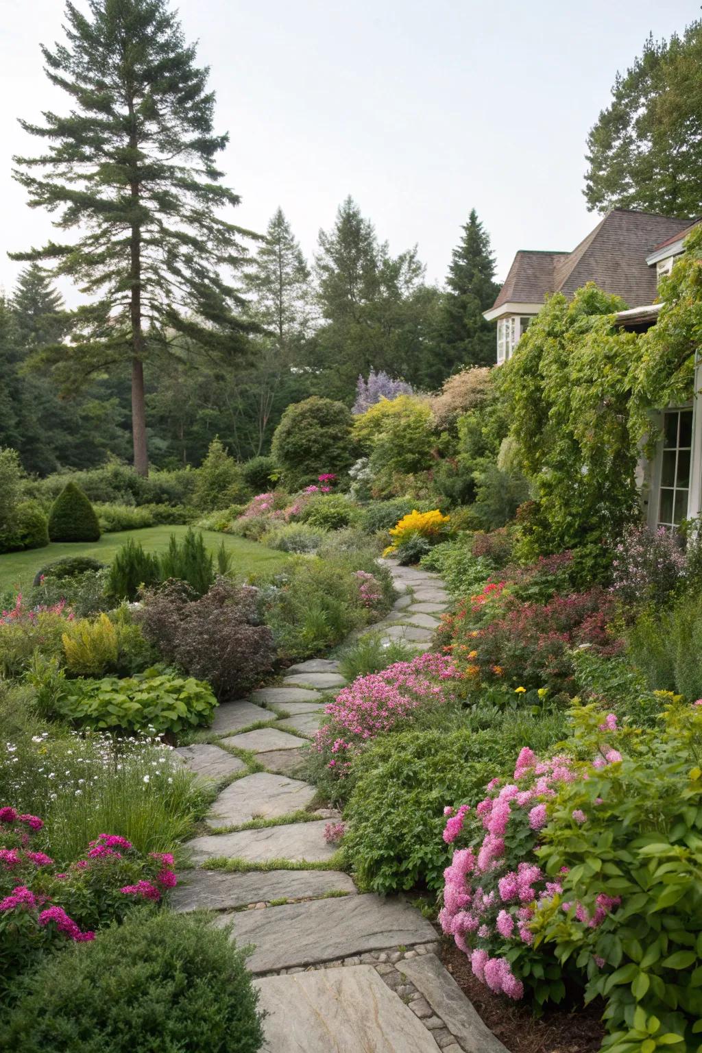 Layered plantings provide natural privacy while adding depth to your garden.