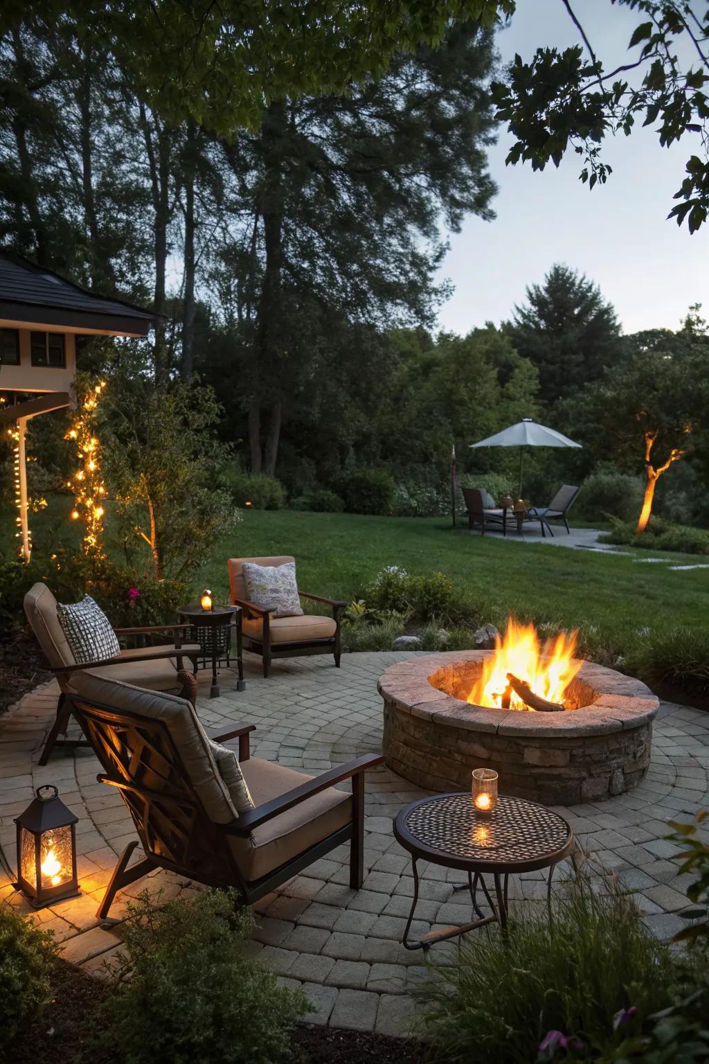 A warm and inviting fire pit ideal for evening gatherings.