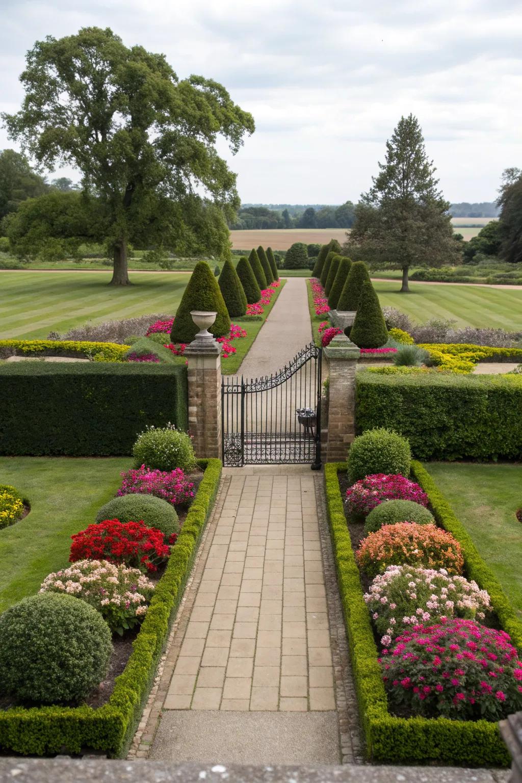 Achieve elegance with a symmetrical front yard design.