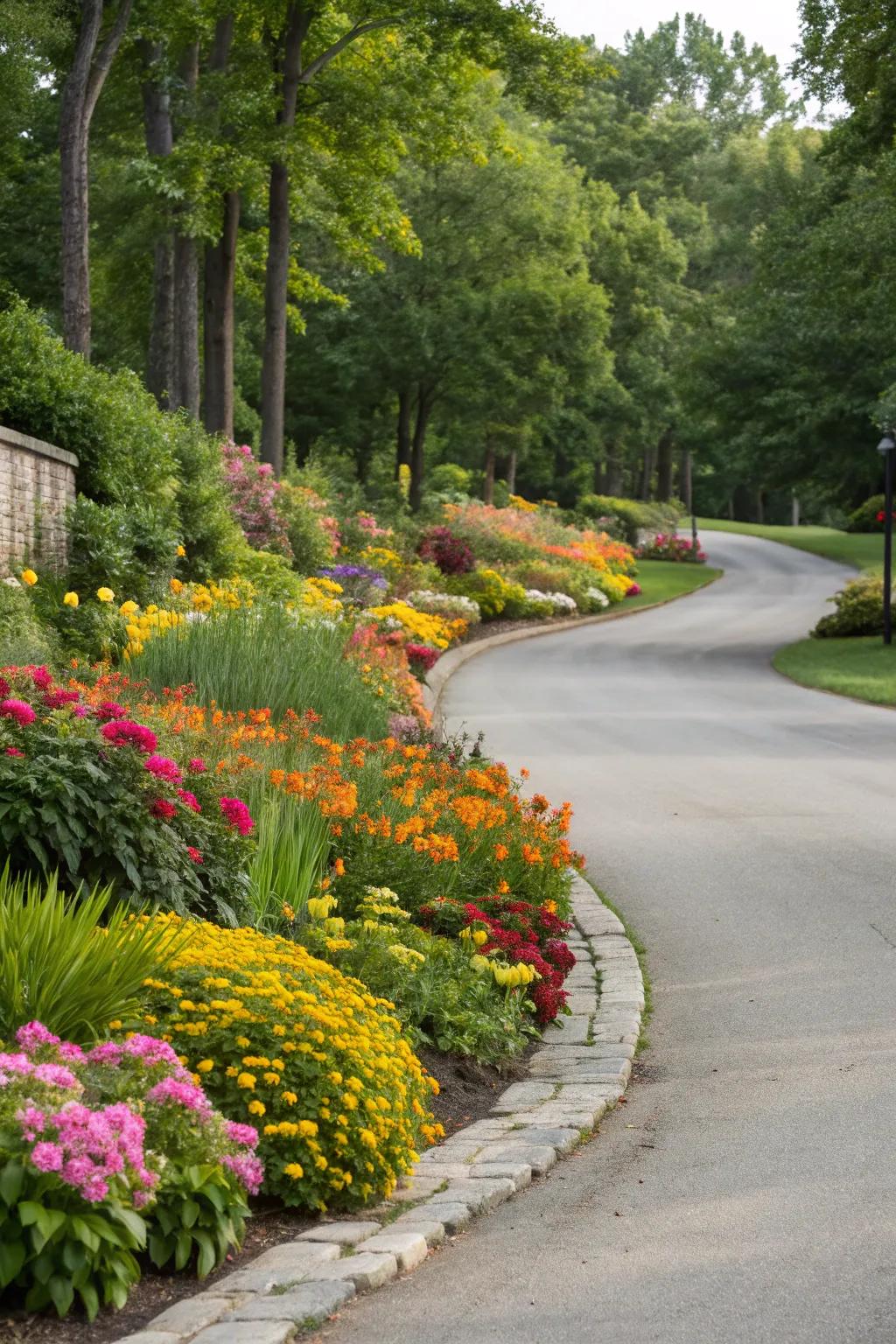 Add a pop of color with vibrant plant and flower borders.