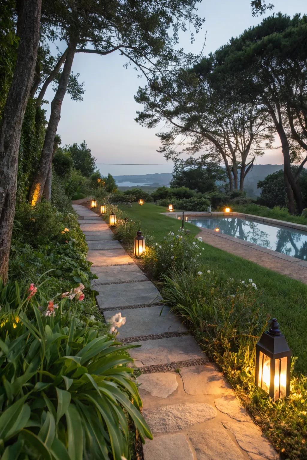 Pathway lights guide you safely to the poolside.