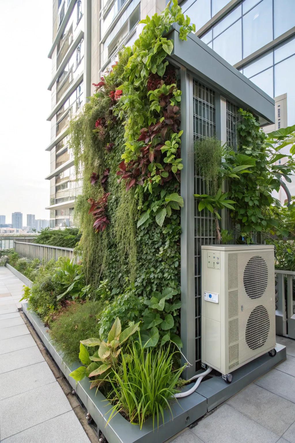 A stunning living wall that transforms an AC unit into a lush vertical garden.