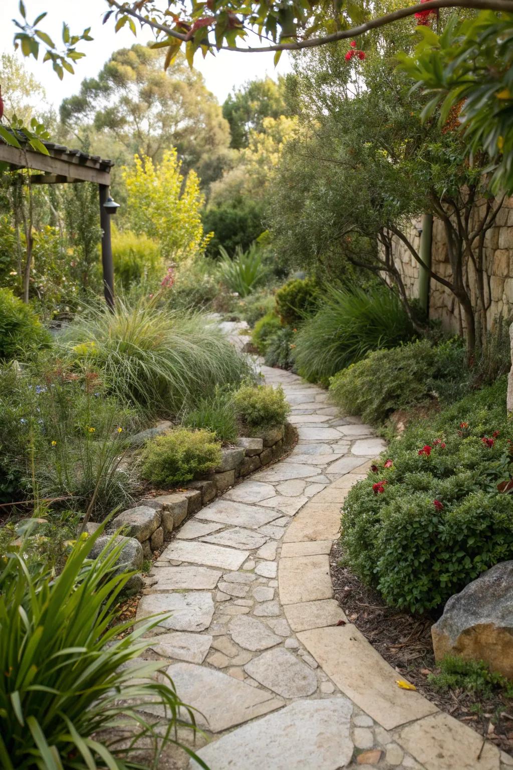Create inviting pathways with natural stonework.