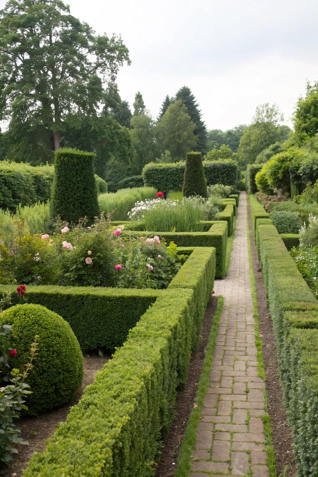 Lush hedges providing a green and natural yard separation.