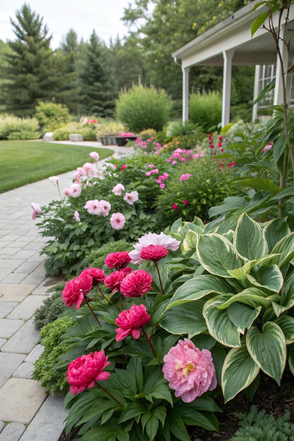 Layered plantings create a colorful and dynamic landscape.