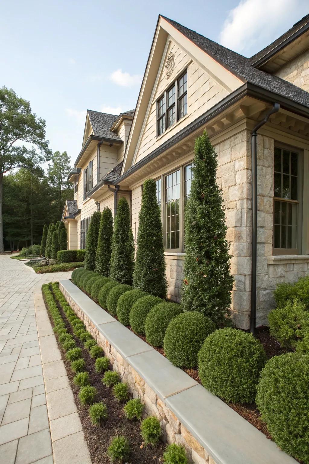 Sky Pencil Holly adds vertical interest to your home's foundation.
