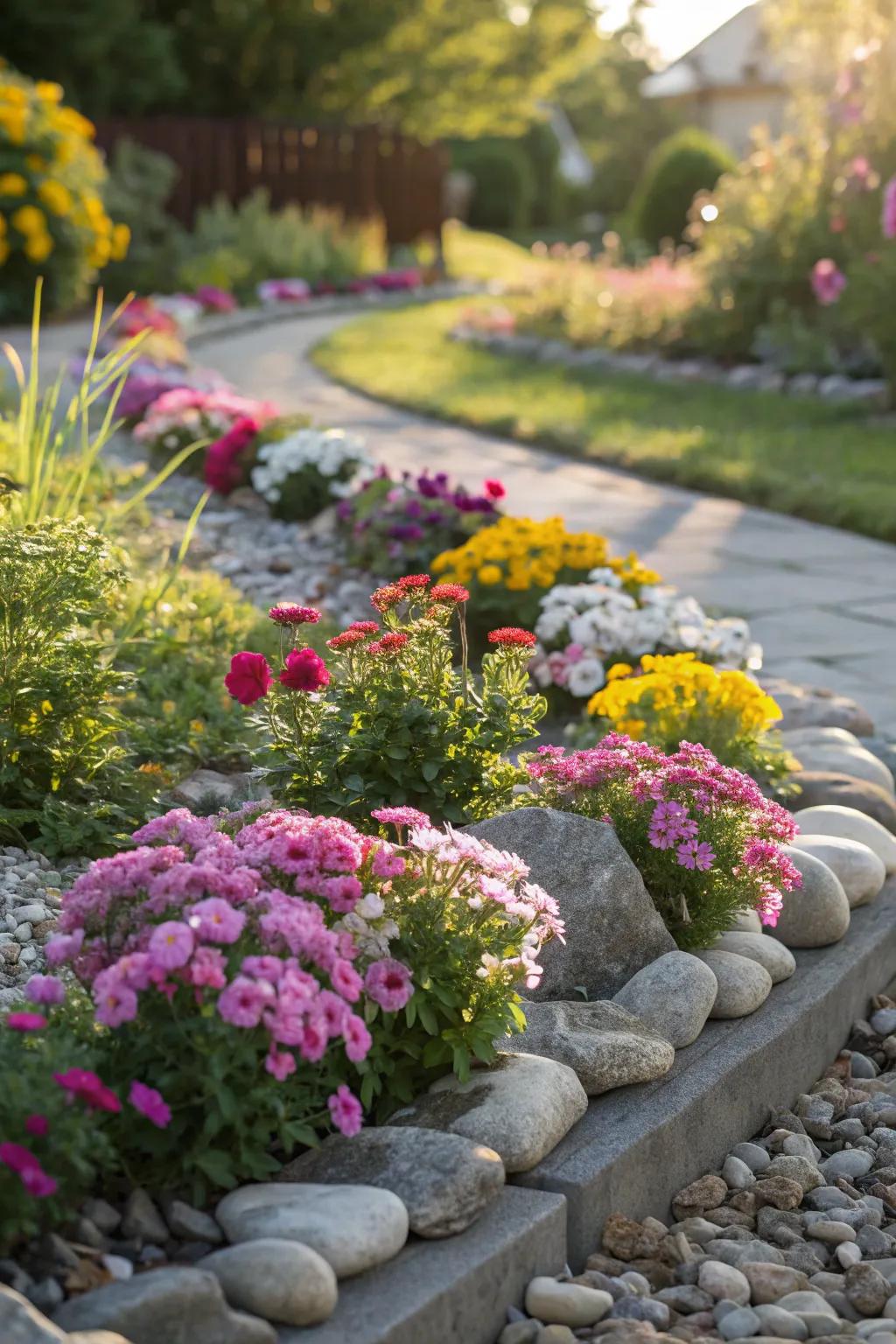 Small rocks can beautifully frame your flower beds while keeping weeds at bay.
