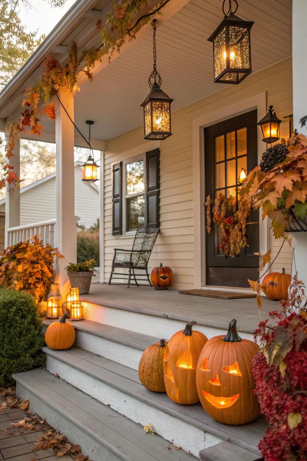 Add a seasonal flair with pumpkins and lanterns.