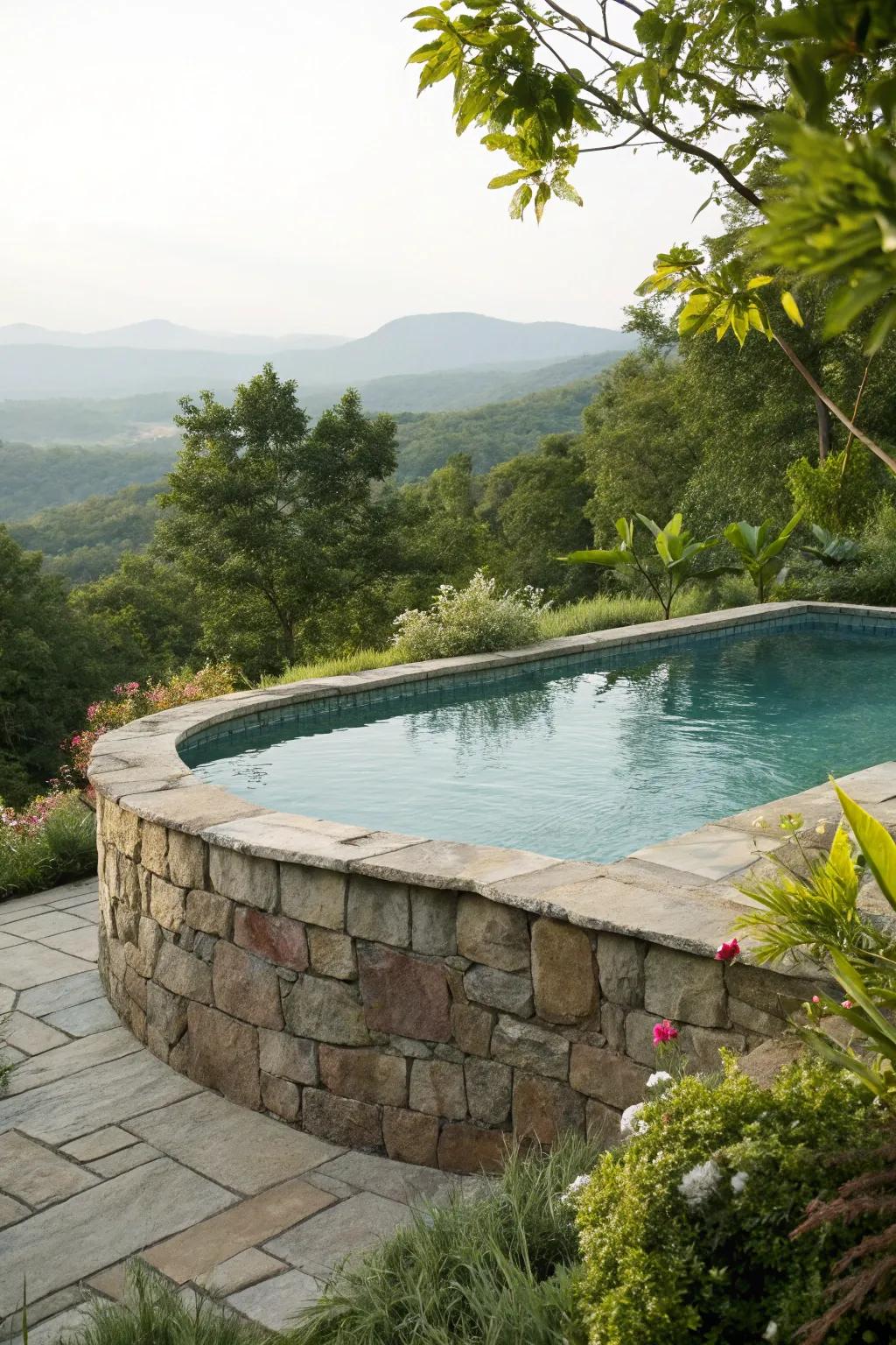 Stone siding adds elegance and natural charm to your pool area.