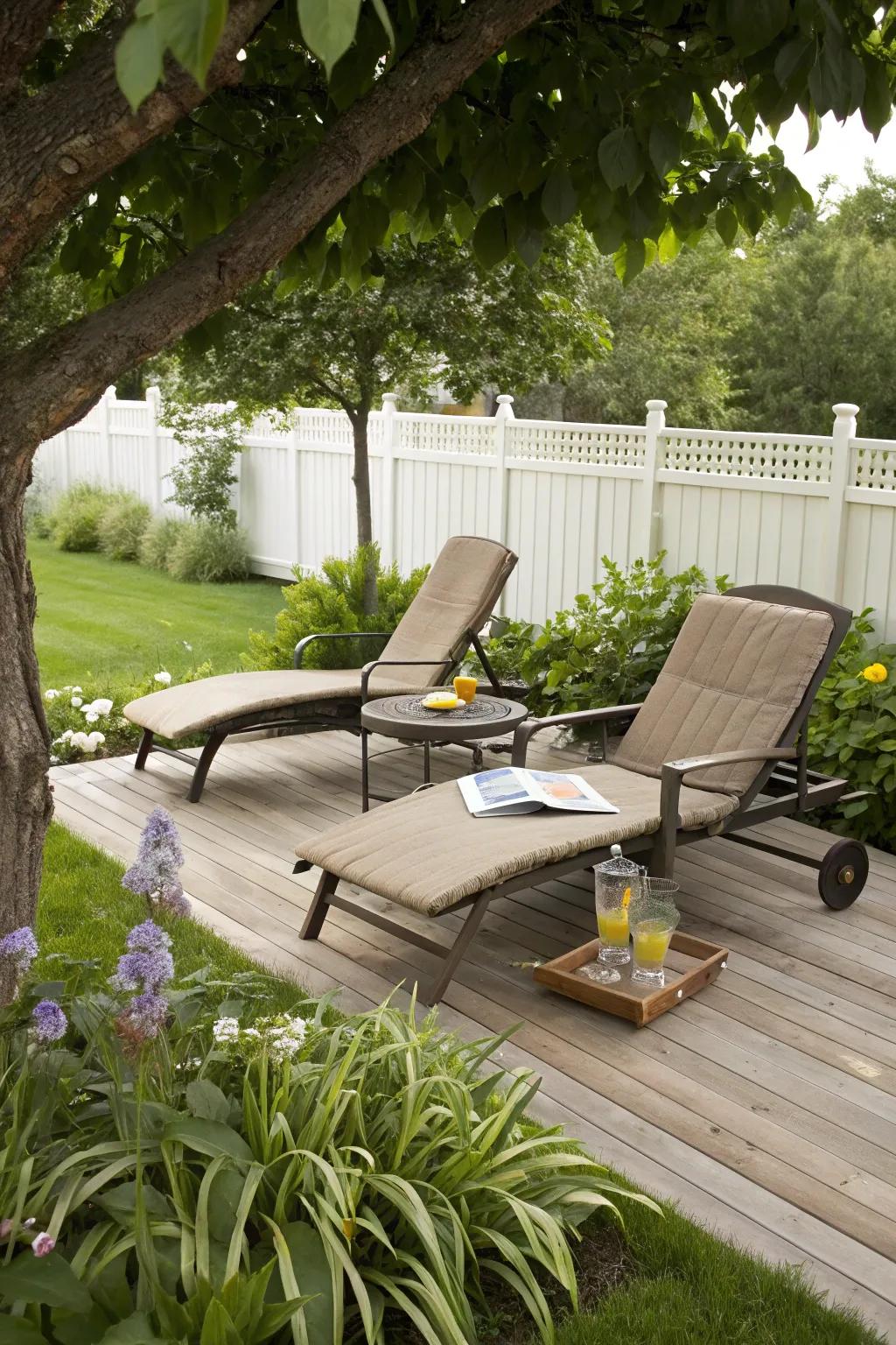 A wooden deck extends the living space outdoors.
