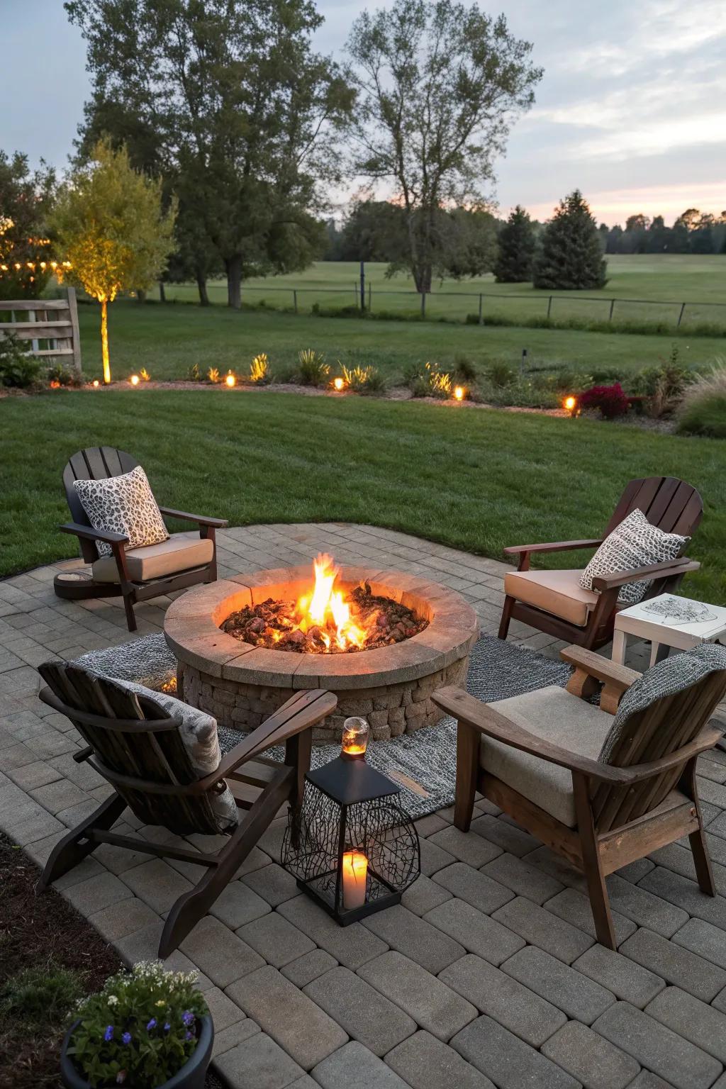 A fire pit creates a welcoming gathering spot in any backyard.