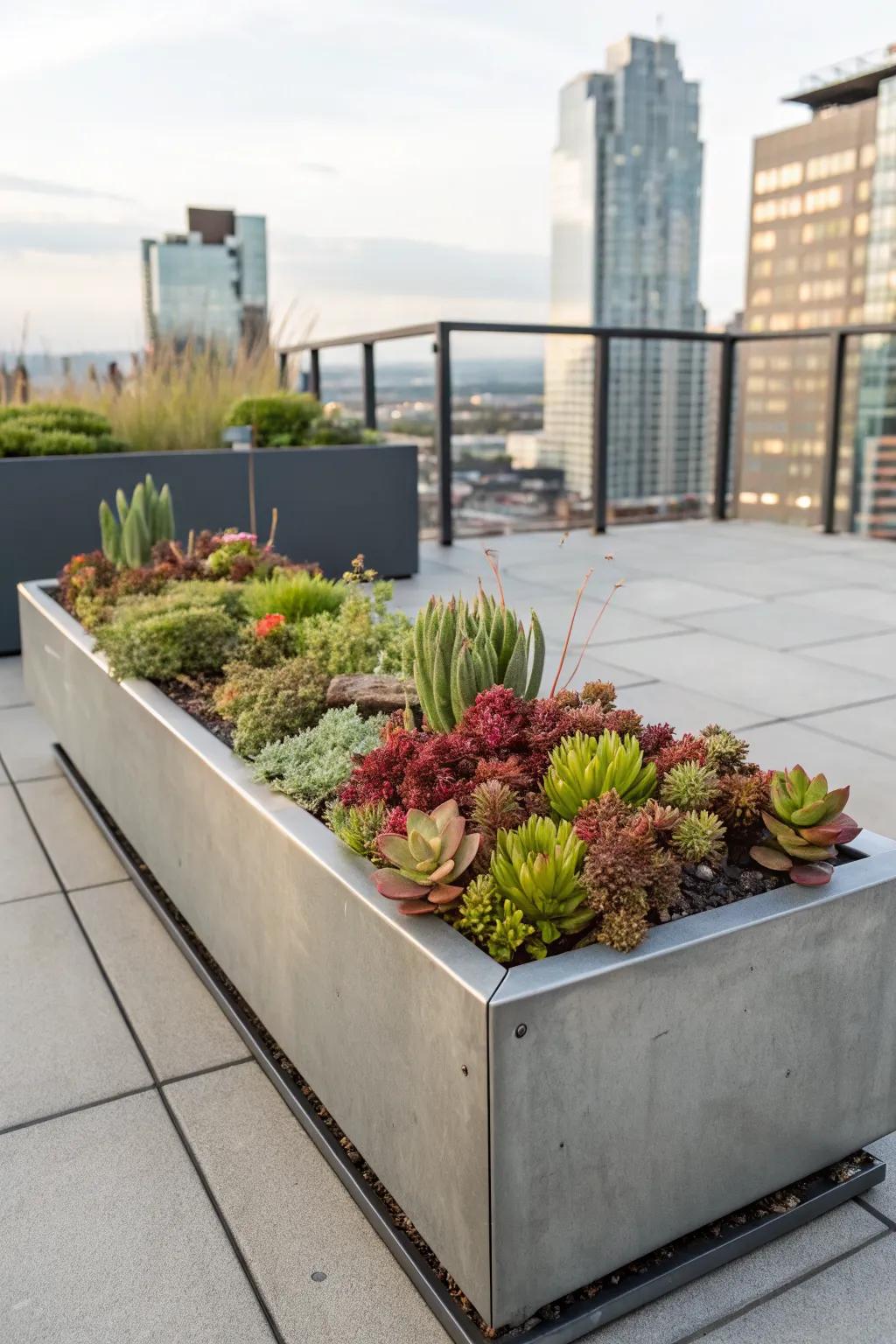 Metal planter boxes add a modern edge to any space.