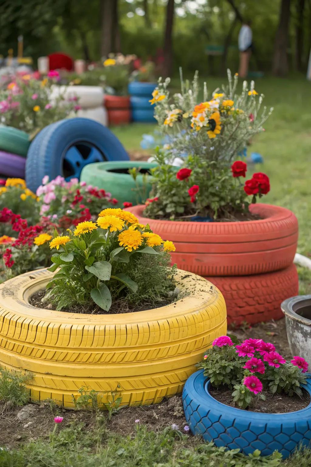 Recycled materials can create unique and eco-friendly garden art.