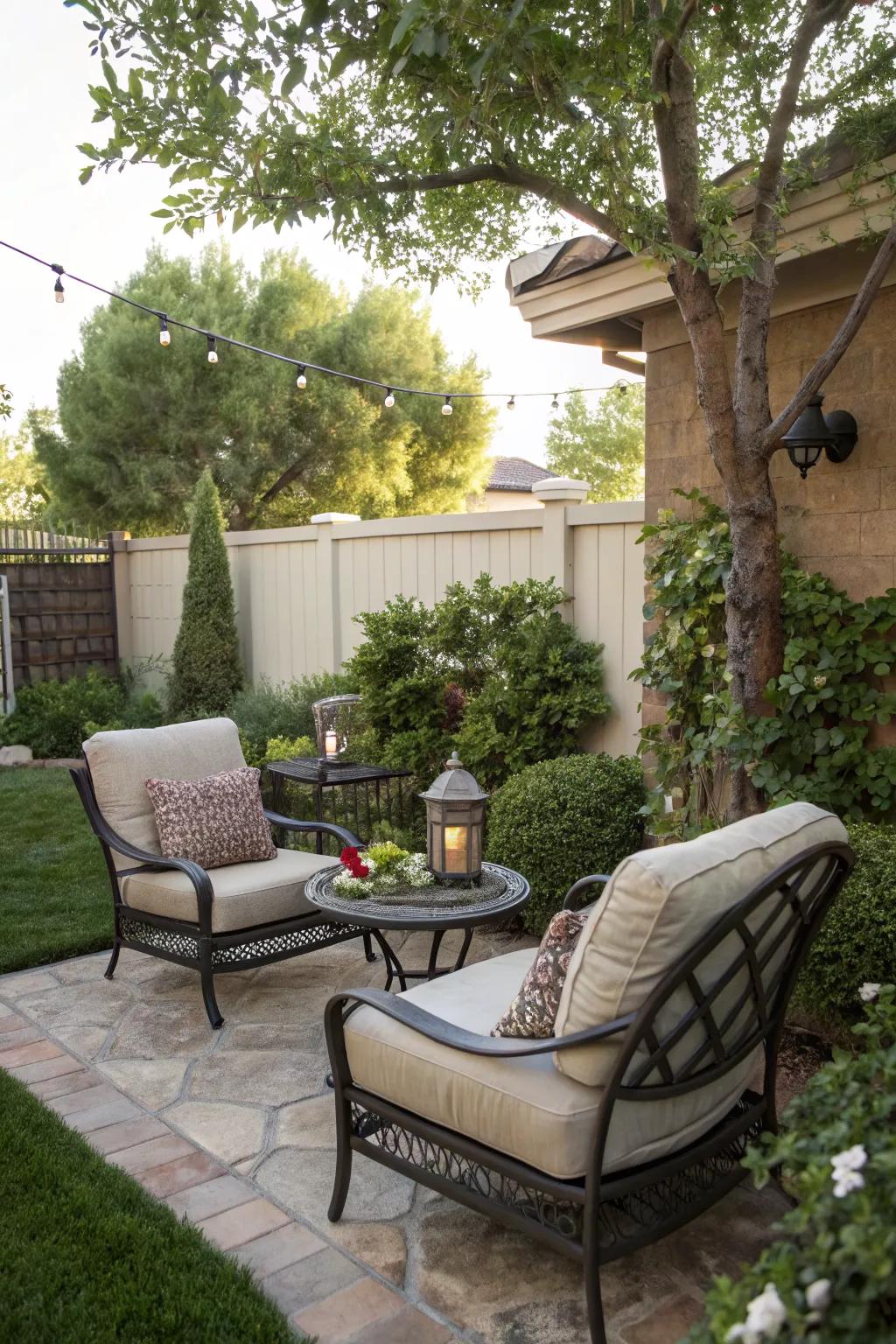 Create a welcoming outdoor living area with comfortable seating.
