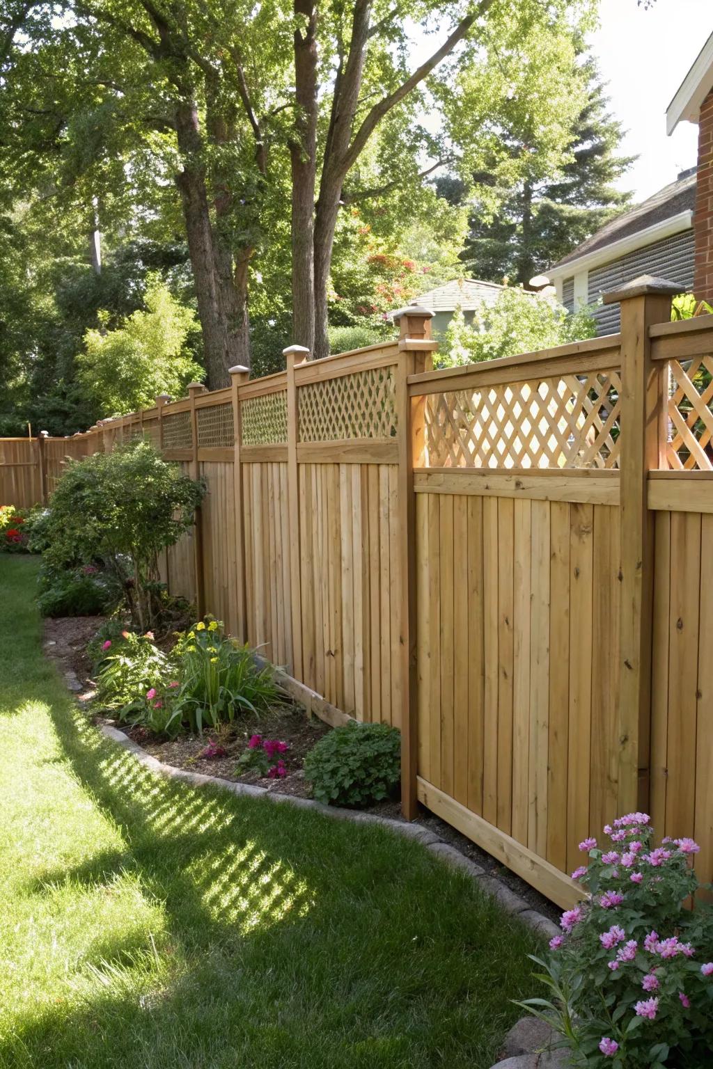 Lattice fence toppers provide privacy with an airy feel.