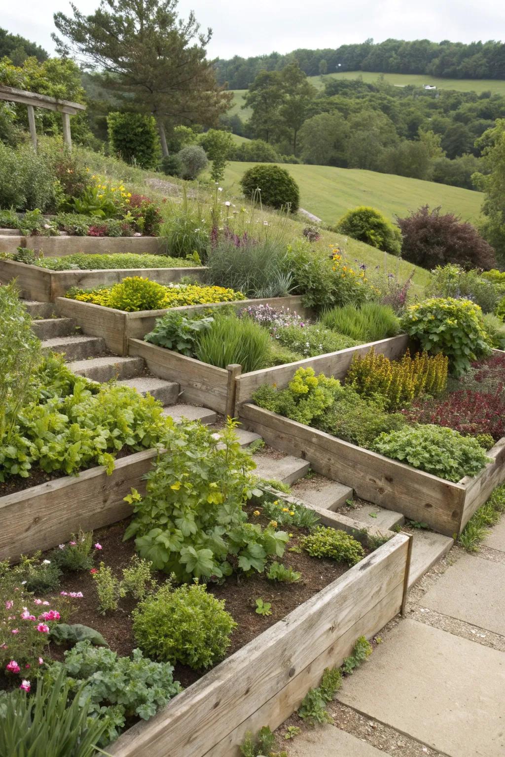 Enhance your garden with tiered raised beds.