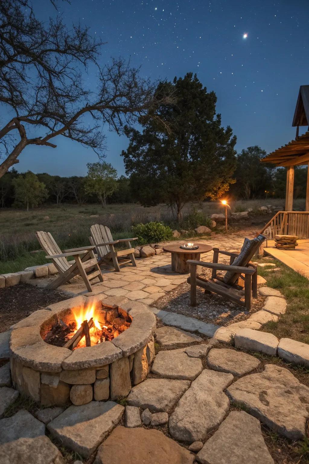 Limestone pavers add a rustic charm to your fire pit area.