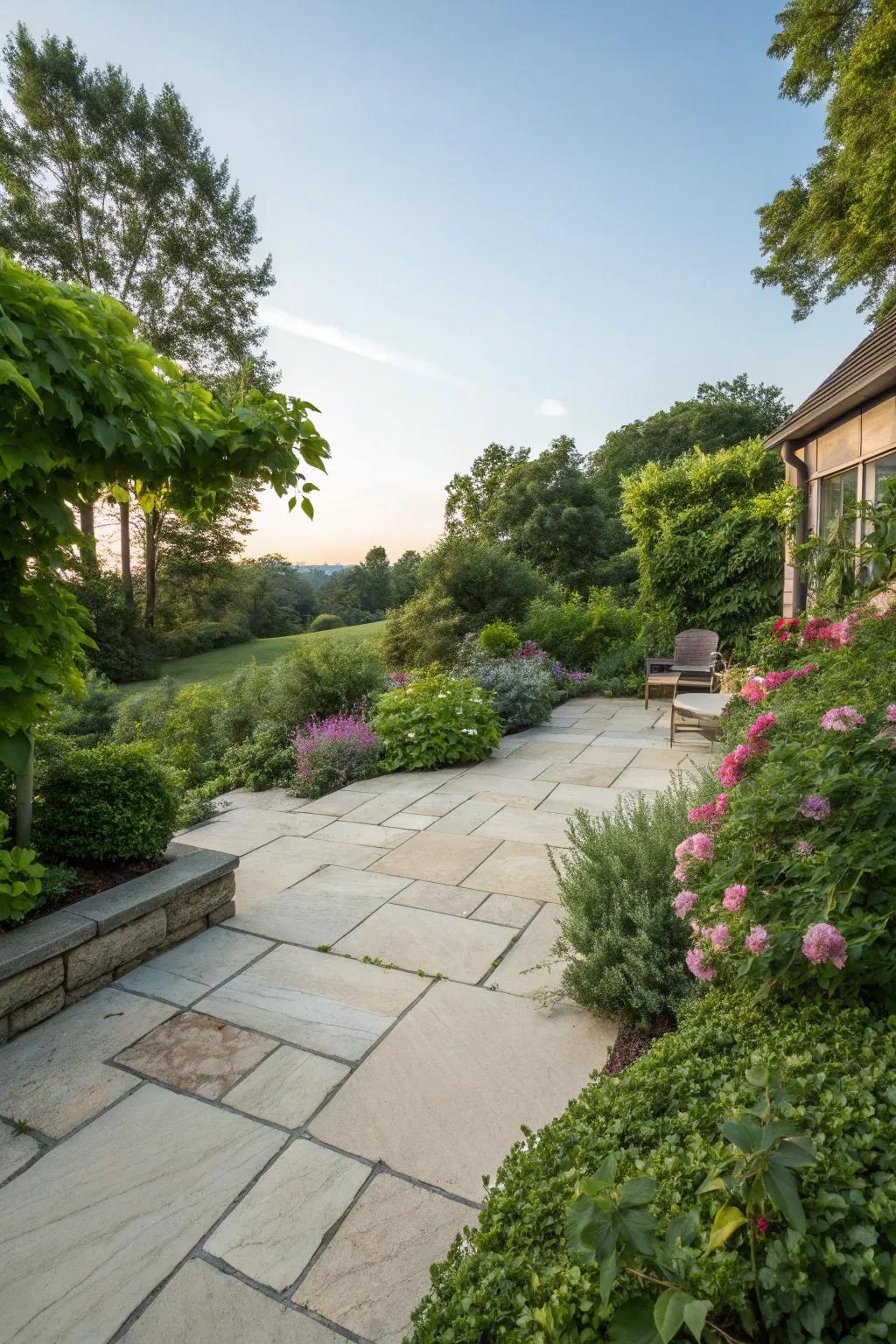 A green oasis intertwined with limestone creates a serene escape.