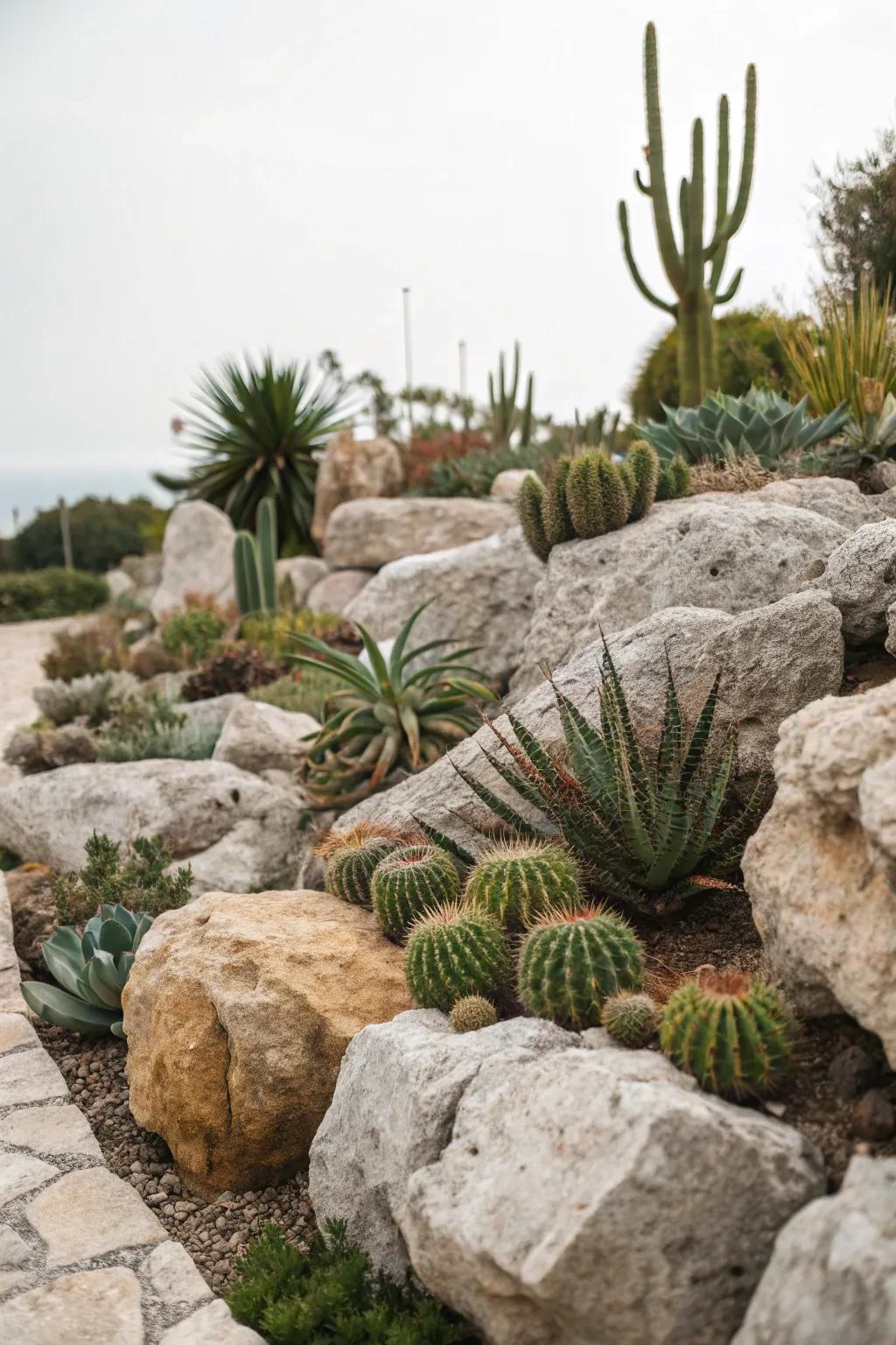 Limestone rocks bring texture to this stunning rock garden.