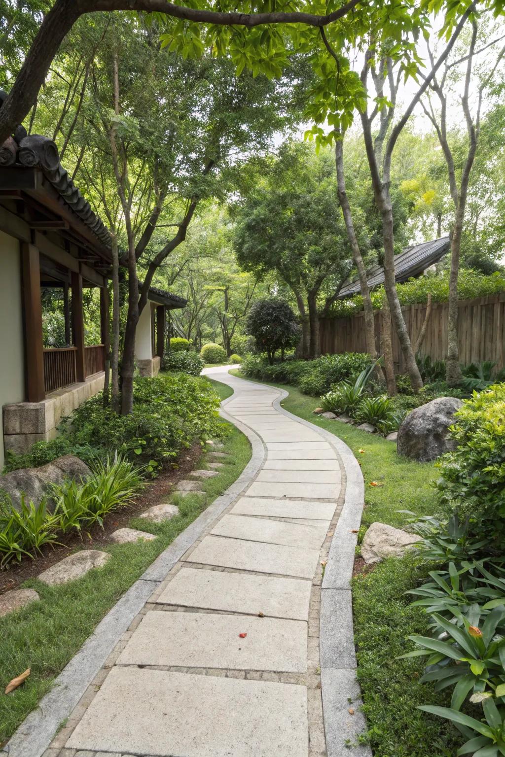Limestone walkway with a mix of smooth and rough textures.