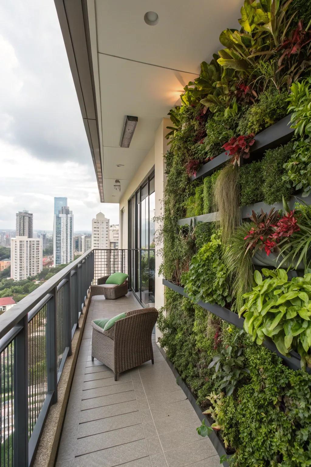 A vertical garden brings a touch of nature to your loft balcony.