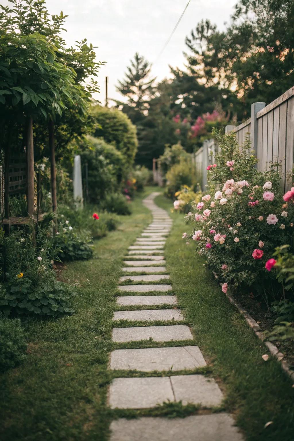 Winding pathways guide your steps and make your garden feel like a journey.