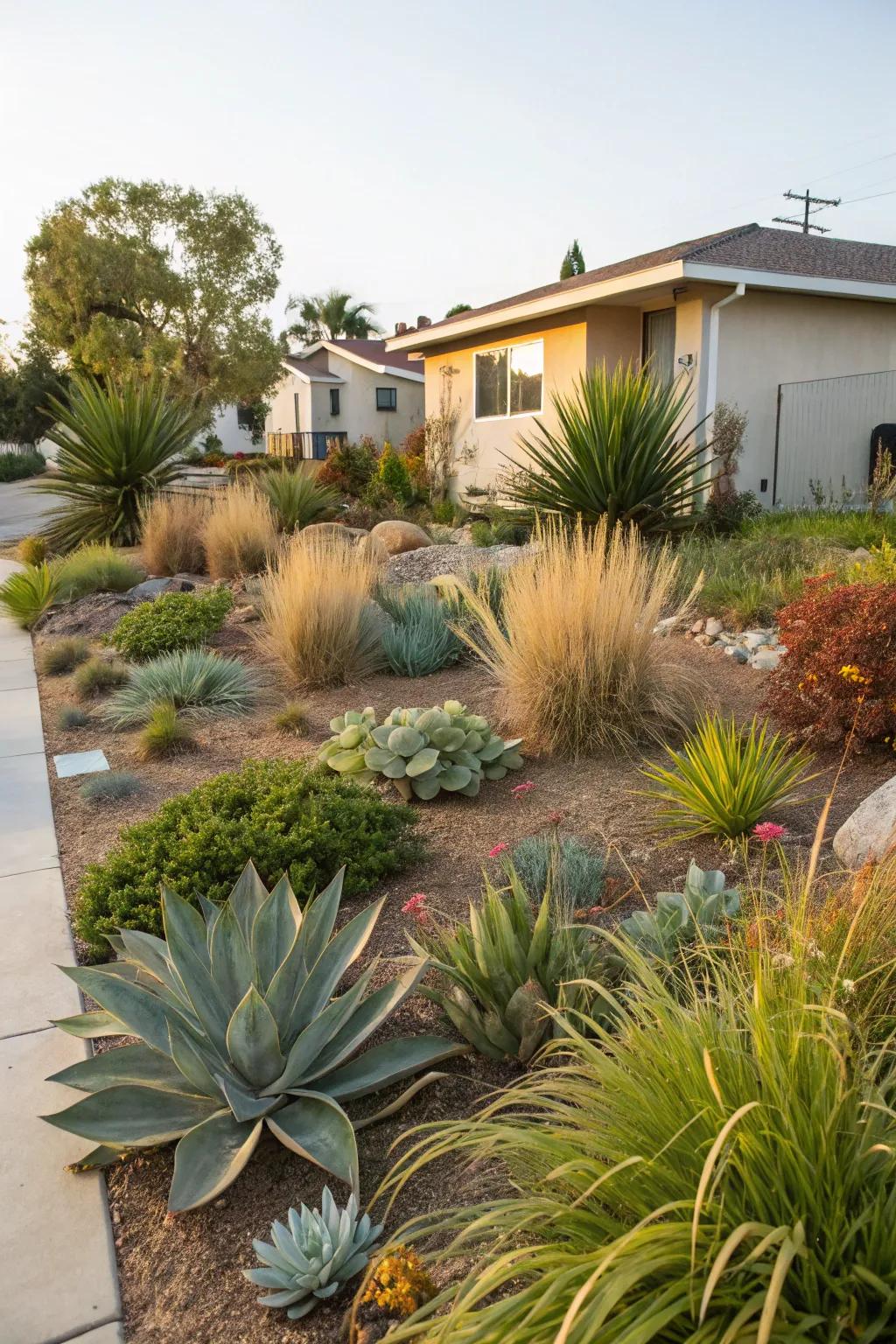 Drought-tolerant plants offer vibrant greenery with minimal water needs.