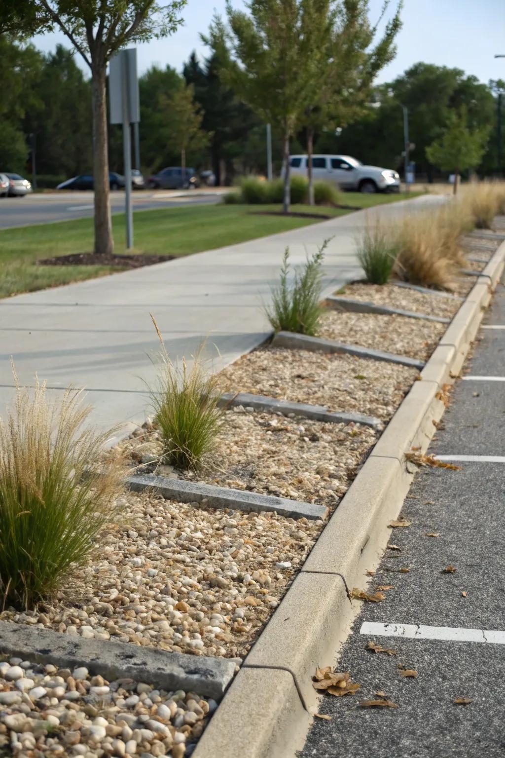 Gravel and native grasses create a chic and easy-to-care-for parking strip.