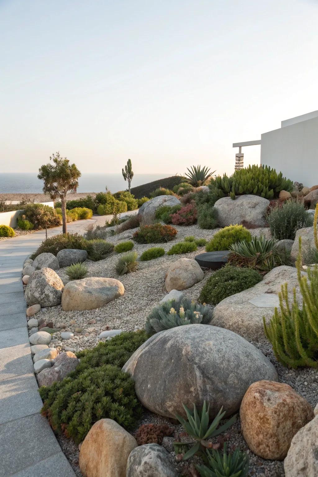 A rock garden blends natural elements with creative design for a stunning, low-maintenance landscape.