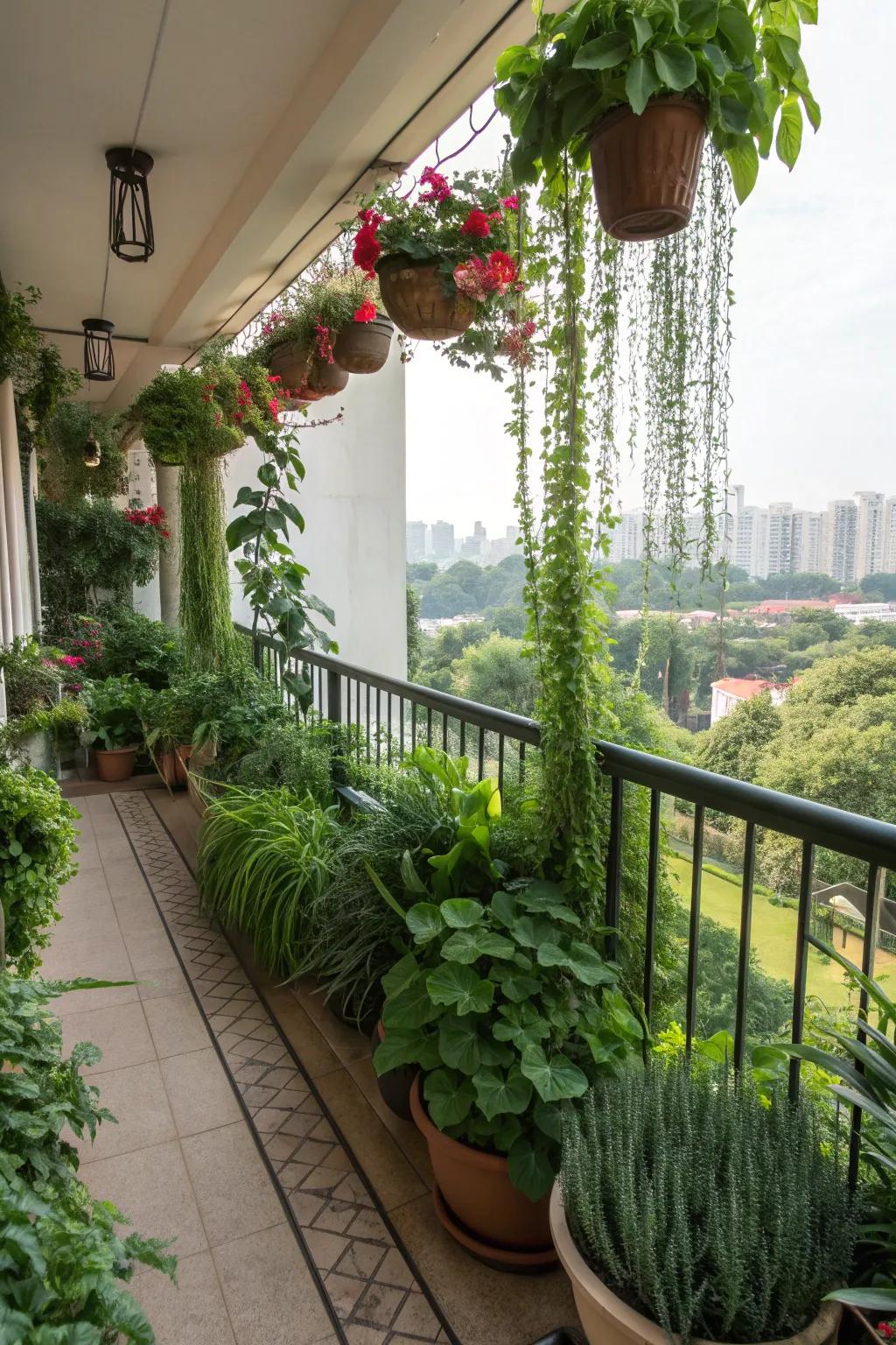 Lush greenery transforms your balcony into a serene oasis.