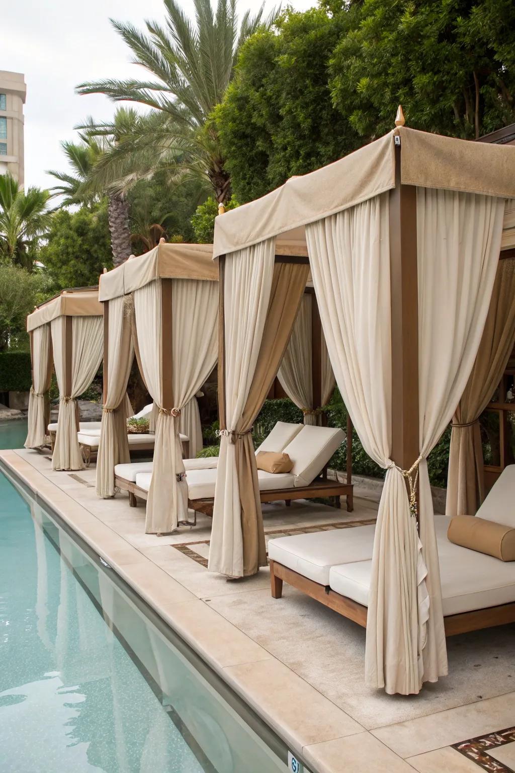 Elegant cabanas provide a luxurious and comfortable retreat.