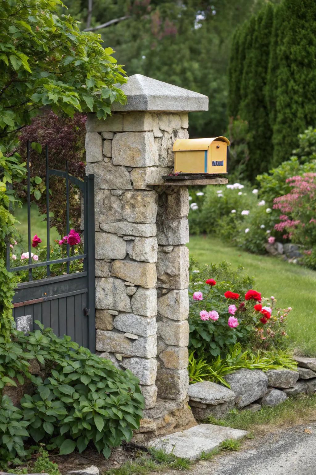 Stone pillars provide a classic and durable foundation for your mailbox.