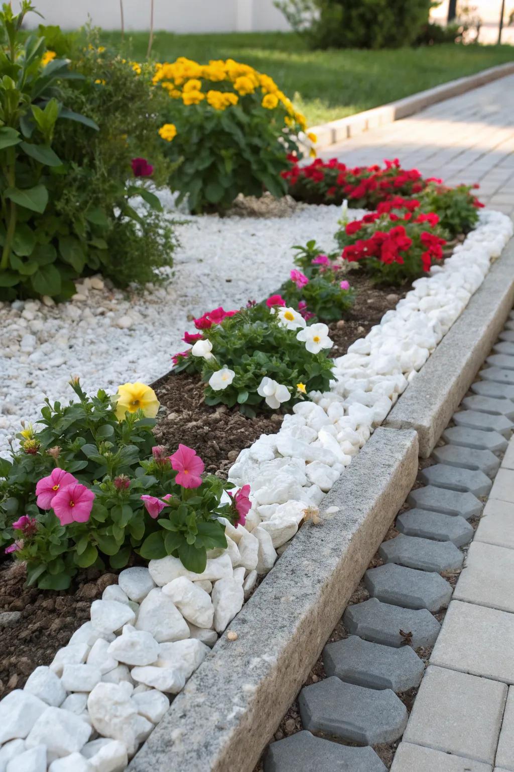 Neat marble chip borders bring definition to your garden.